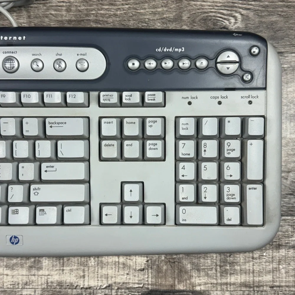 HP SK-2560 Internet Multimedia Keyboard PS/2 Wired Grey Navy 5185-1596 Vintage